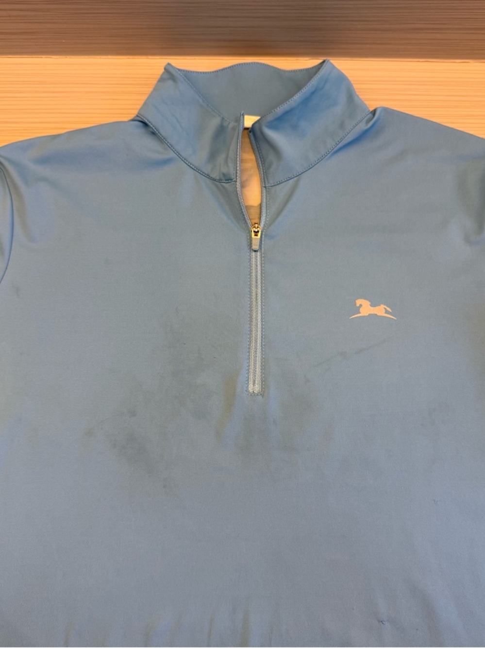 Light Blue Quarter-Zip Equestrian Riding Top with Horse Logo